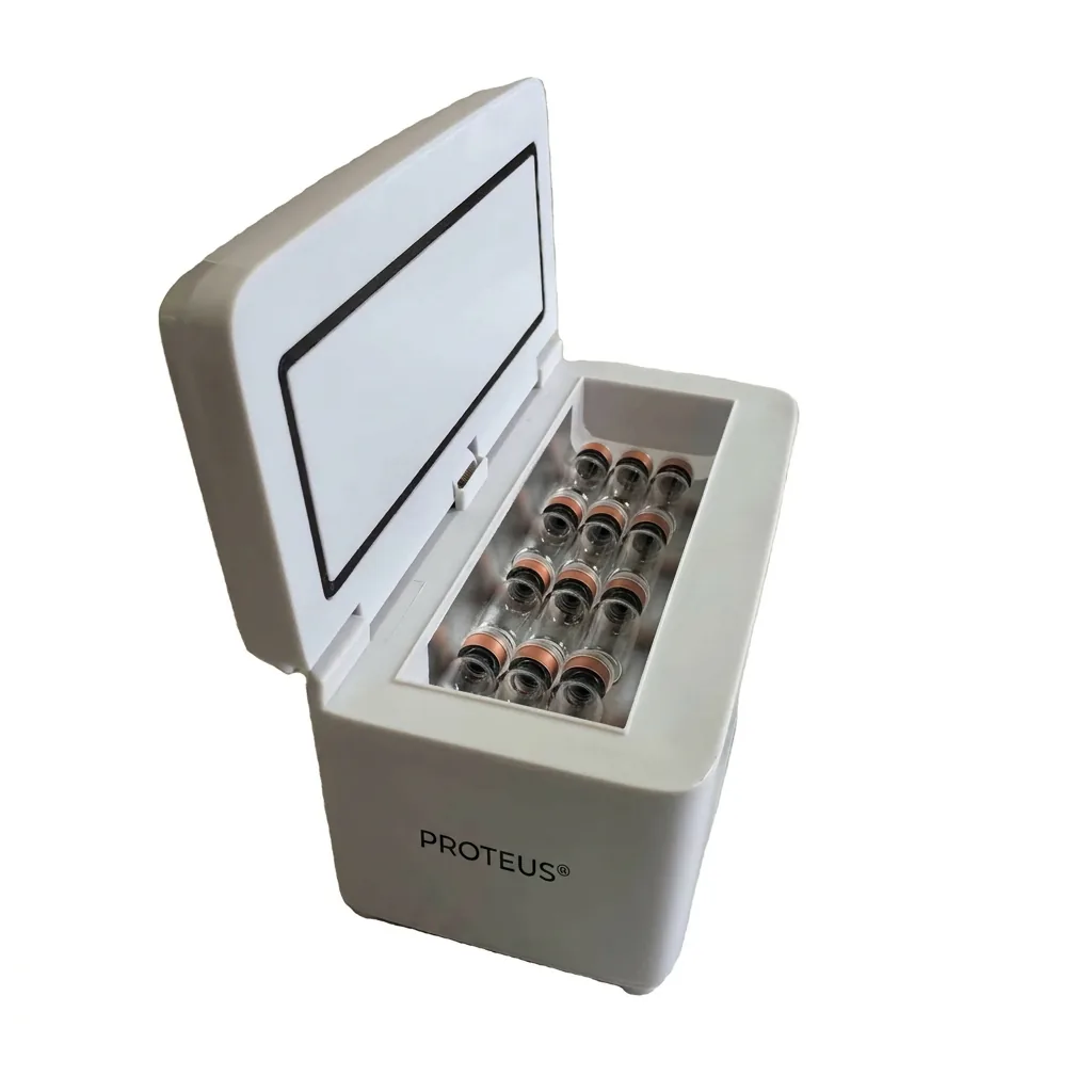 Proteus Cold Vault — portable peptide fridge with vials